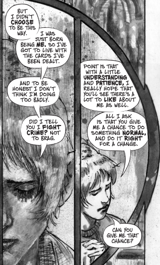 A excerpt from the comic book: Zip. Zip an imperfect superhuman, bears her soul as she tries out speed dating. (Image 1 of 2).