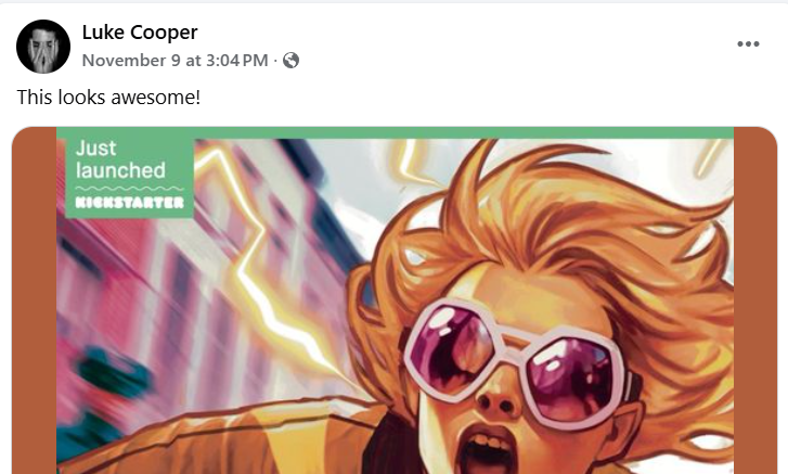 Facebook post screenshot, text reads: "this looks awesome!"