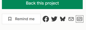 An image showing where social media sharing buttons are on a project page. It shows that they are just under the 'back this project' button.
